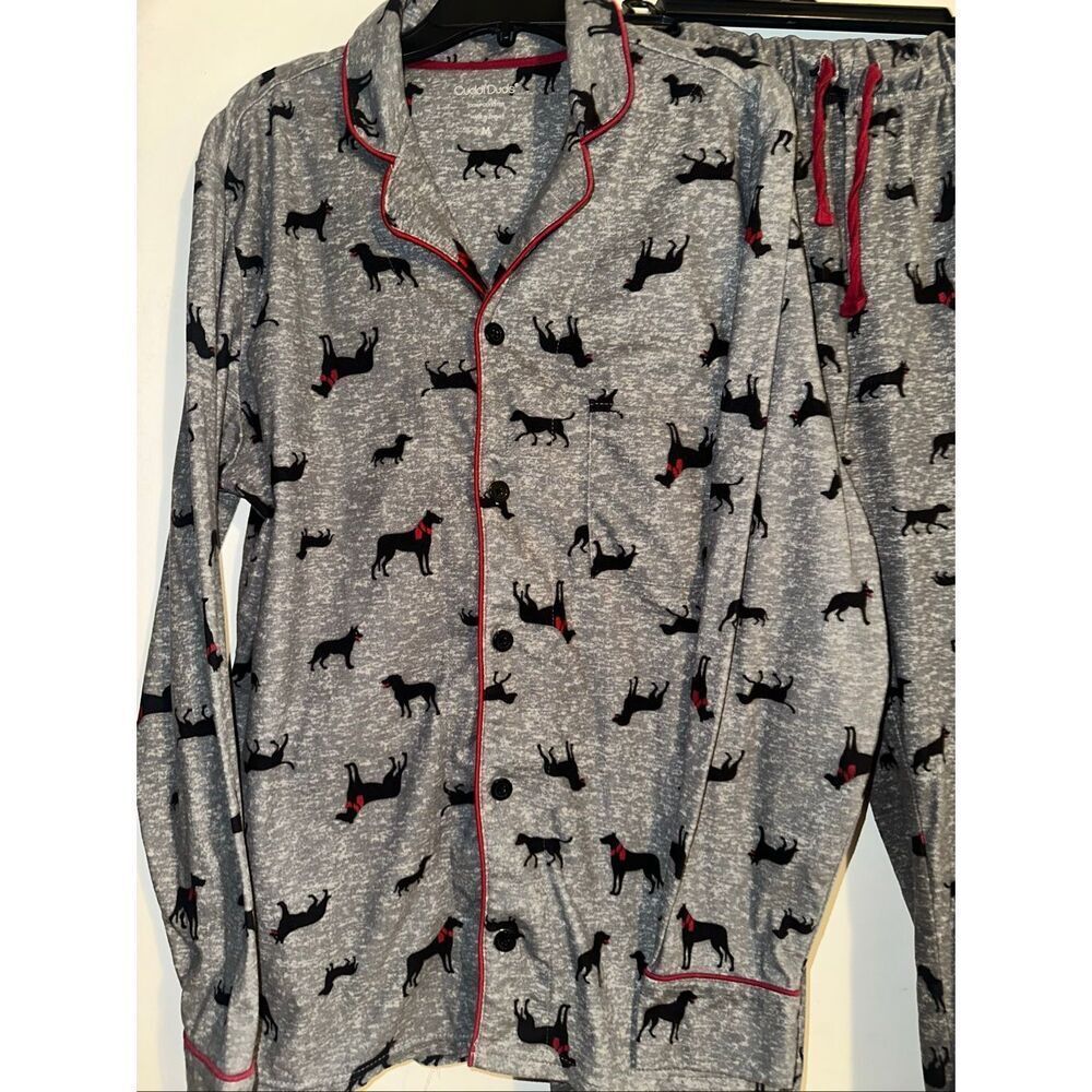 Cuddl Duds Women’s Pajama Set grey black lab Dog Print Long Sleeve Top & lounge - Picture 2 of 6